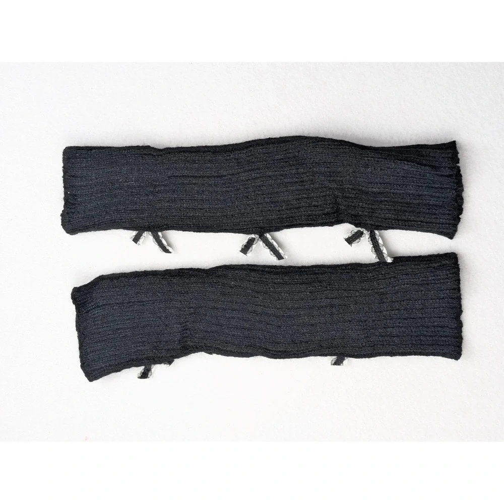 Black Ribbed Knit Leg Warmers with Gingham Bows Coquette Balletcore Halloween